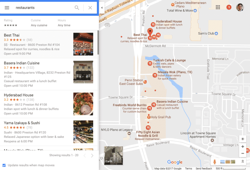 ristoranti su google local