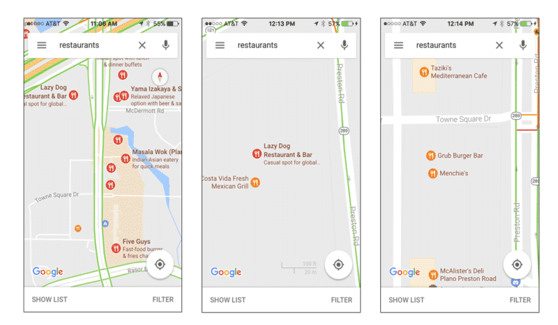 ricerca mobile di ristoranti su mappa