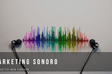 Una sound wave colore arcobaleno con su scritto marketing sonoro